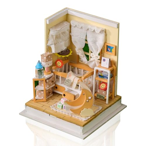 Cuteefun DIY Miniatur Haus Puppenhaus, Mini Puppenhaus mit LED, Holzhandwerk für Erwachsene Teenager zum Bauen, Geburtstag (Baby's Zimmer) von Cuteefun