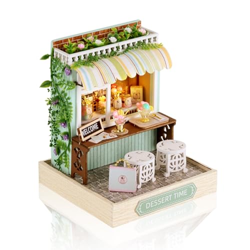 Cuteefun DIY Miniatur Haus Puppenhaus, Mini Puppenhaus mit LED, Holzhandwerk für Erwachsene Teenager zum Bauen, Geburtstag (Zeit für das Dessert) von Cuteefun