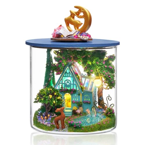 Cuteefun DIY Miniatur Haus Puppenhaus Kit, DIY Holz Traum Flasche Kit mit Staubabdeckung, Handgemachte Handwerk für Erwachsene, Kreative Raum, Geschenk, Weihnachtsfeier (Fantasy Wonderland) von Cuteefun