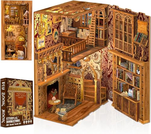 Cutefun Book Nook Kit,Eternal Bookstore Puppenhaus,DIY Miniatur Haus Book Nook Diagon Alley 3D Wandbehang Puzzle Häuser Modellbausätze mit LED Leuchten,Modellbausätze für Erwachsene zum Bauen (YS05) von Cutefun