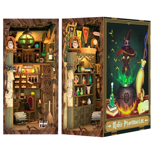 Cutefun Book Nook Kit,Magic Pharmacist Puppenhaus,DIY Miniatur Haus Book Nook 3D Wandbehang Puzzle Häuser Modellbausätze mit LED Leuchten,Modellbausätze für Erwachsene zum Bauen (SZ05) von Cutefun