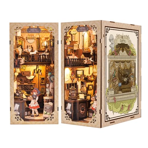 Cutefun Book Nook Kit,Puppenhaus,DIY Miniatur Haus Book Nook,Häuser Modellbausätze mit LED Leuchten und Einsteckbar Staubschutzplatte,Modellbau Kit für Erwachsene,Grandfather's Antiques Store von Cutefun