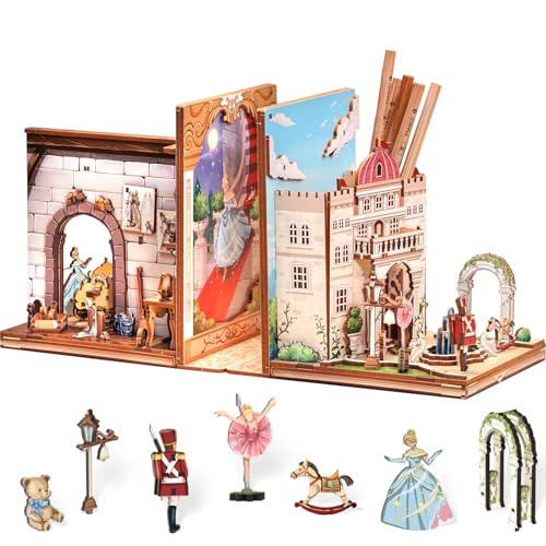 Cutefun Book Nook Kit - Buchstütze,DIY Miniatur Puppenhaus Buchstützen Bibliothek Häuser Modellbausätze mit LED Leuchten Bücherregal Dekor,Fairy Town(IFT01) von Cutefun