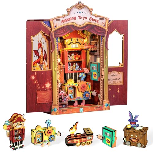 Cutefun Book Nook Kit - Puppenhaus Kitaus Holz,DIY Miniatur Puppenhaus Bücherecke Bibliothek Häuser Modellbausätze mit LED Leuchten Bücherregal Dekor,Amazing Toys Store(MF04) von Cutefun