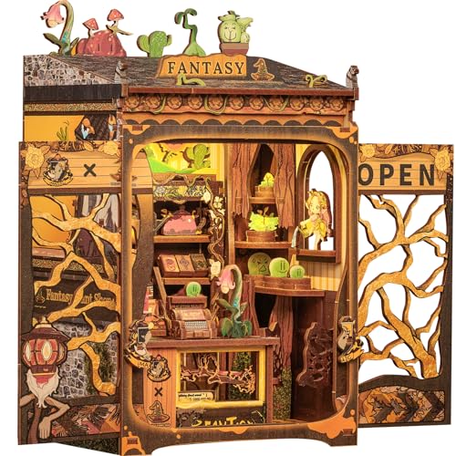 Cutefun Book Nook Kit - Puppenhaus Kitaus Holz,DIY Miniatur Puppenhaus Bücherecke Bibliothek Häuser Modellbausätze mit LED Leuchten Bücherregal Dekor,Fantasy Plant Shop(MF03) von Cutefun