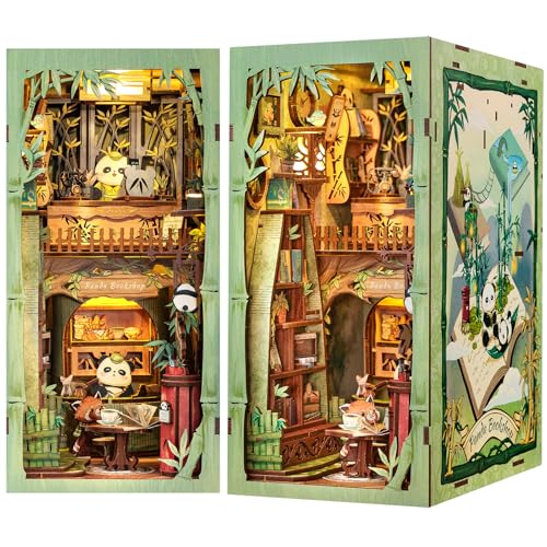 Cutefun Book Nook Kit - Puppenhaus Kitaus Holz,DIY Miniatur Puppenhaus Bücherecke Bibliothek Häuser Modellbausätze mit LED Leuchten Bücherregal Dekor,Panda Bookshop(DY02) von Cutefun