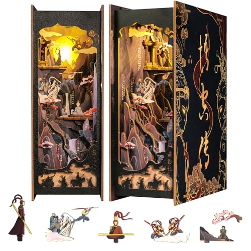 Cutefun Book Nook Kit - Puppenhaus Kitaus Holz,The Legend of WU Kong,DIY Miniatur Puppenhaus Bücherecke Bibliothek Häuser Modellbausätze mit LED Leuchten Bücherregal Dekor.(MZ01) von Cutefun