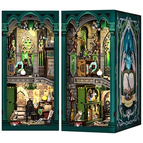 Cutefun Book Nook Kit - Puppenhaus Kitaus Holz mit Staubschutzhülle,DIY Miniatur Puppenhaus Bücherecke Bibliothek Häuser Modellbausätze mit LED Leuchten Bücherregal Dekor,Darkness Common Room(RK05) von Cutefun