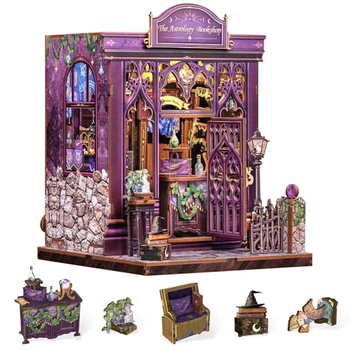 Cutefun Book Nook Kit für Erwachsene DIY Miniature House mit LED-Licht,für Buchstütze Bibliothek Bücherregal Dekoration 3D Puzzle Buchstützen aus Holz Erwachsene Booknook Geschenken für Frauen von Cutefun