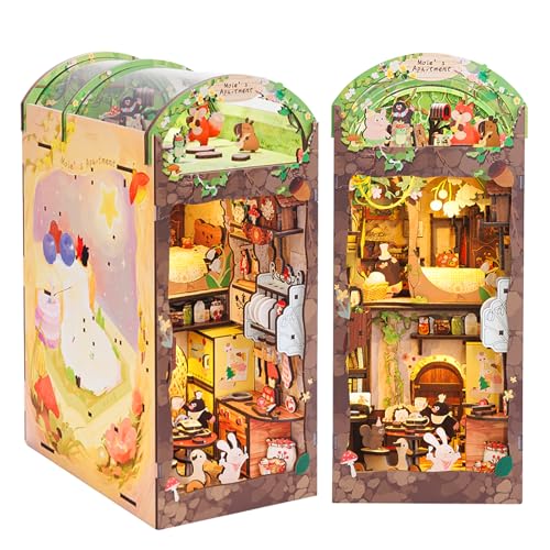 Cutefun DIY Book Nook Kit, DIY Miniatur Puppenhaus Kit, Bücherecke, Bookshelf Decor, DIY Miniatur Dollhouse Haus Modellbausätze mit LED Leuchten und Einsteckbar Staubschutzplatte,Mole's Apartment von Cutefun