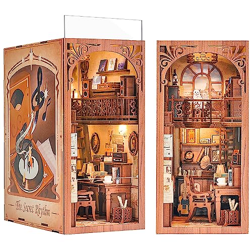 Cutefun DIY Book Nook Kit Puppenhaus, Miniaturen, Nook Nook Puzzle, 3D, Buch, Holz, Kunstbuchstütze, mit LED-Licht und Steckstaubblatt The Secret Rhythmt(SZ03B) von Cutefun