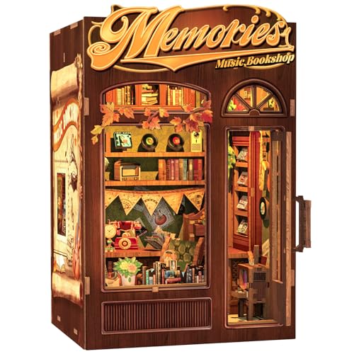 Cutefun DIY Book Nook Kit - Puppenhaus Kitaus Holz mit Staubschutzhülle,DIY Miniatur Puppenhaus Bücherecke Bibliothek Häuser Modellbausätze mit LED Leuchten Bücherregal Dekor, Memories Music Bookshop von Cutefun