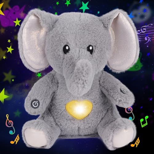 Cuteoy Plüsch Grauer Elefant Stern Projektor Musikalisch Einstellbar Singend Nachtlicht Gefüllte Tiere Leuchtende Kawaii Plüschtiere Spielzeug Geschenke für Kinder von Cuteoy