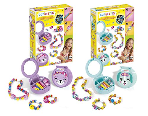 CUTIE STIX - Kreative Schmuckbastelbox für Kinder ab 6 Jahren - Set zum Gestalten von Armbändern, Ketten & Anhängern - 85 Teile inkl. Schneidewerkzeug - Bastelspaß für Mädchen - Lansay von Lansay