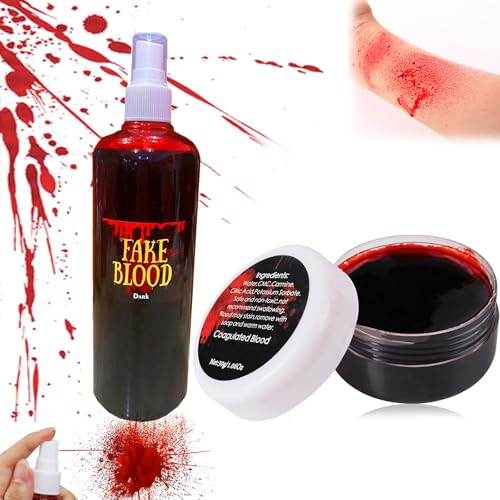 Halloween Schminke Fake Blut,Halloween Kunstblut,Halloween Spezialeffekt Make Up Set,Fake Blood Halloween Schminke Vampir Erwachsene Kinder,Spray Kunstblut für Kleidung Haut Auswaschbar Zombie von Cutiolly