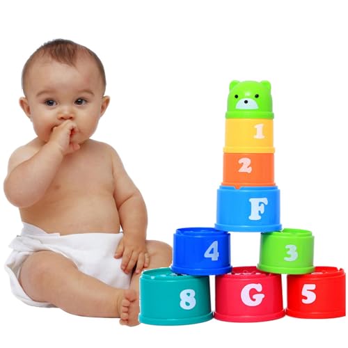 Stapelbecher,Stapelturm Baby,Stapelbecher Spielzeug,Stapelbare Becher,Stapelbecher Stapelturm Baby,Stapelspielzeug Badespielzeug Baby Kinder,Stapelturm mit 9 Bechern Für Babys,Lustiges Pädagogisches von Cutiolly