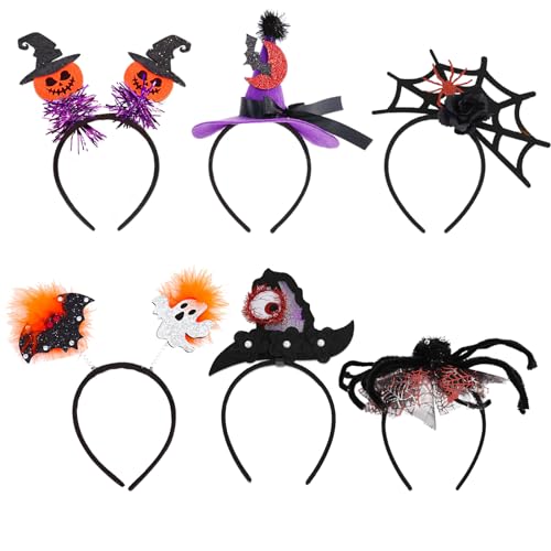 6 Stück Halloween Haarreif, Hexenhut Halloween Stirnbänder, Halloween Kostüm Stirnbänder Sortierte Halloween Element Stirnbänder Hexenhut Kürbis Fledermaus Spinne Stirnband Für Party Dekoration von CutitiUU