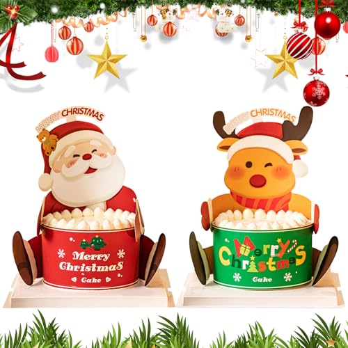 CutitiUU 10 Stück Weihnachtstorte Bordüre,Weihnachtsmann-Kuchenrand + Elch-Kuchenrand,Geeignet für 6 Zoll Kuchen,perfekt zum Dekorieren Ihrer Kuchen,Tortendekoration Für Weihnachtsfeier von CutitiUU