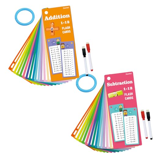 CutitiUU 30 Mathekarten für Addition, Subtraktion, Multiplikation und Division,Times Table Flash-Karten mit 4 trocken abwischbaren Stiften,2 Ringe,Mathematikspiel für 1. 3. Klasse (＋, －) von CutitiUU