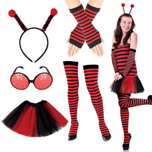 CutitiUU 5 Stück Frauen Ladybug Kostüm Set,Marienkäfer Kostüm Set für Erwachsene,Ladybug Kostüm Mädchen Marienkäfer,Bienenkostüm für Weihnachten Halloween Rollenspiel Dress up von CutitiUU