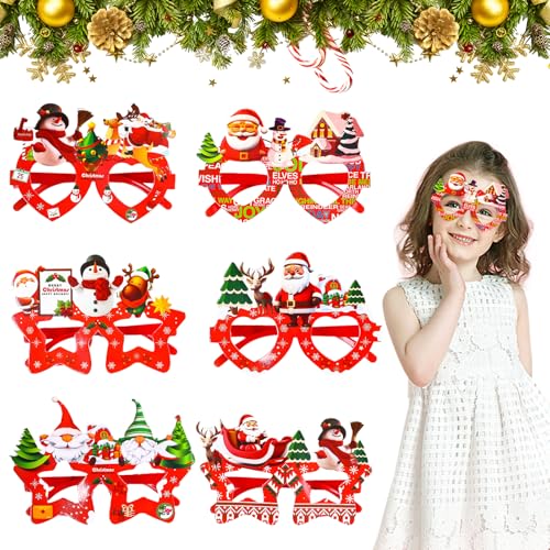 CutitiUU 6 Stück Weihnachten Brille, Weihnachten Novelty Brille, Mit Weihnachtselementen Wie Weihnachtsmann, Schneemänner, Weihnachten Wichtel, Zubehör Für Weihnachten Party Zubehör Foto Requisiten von CutitiUU