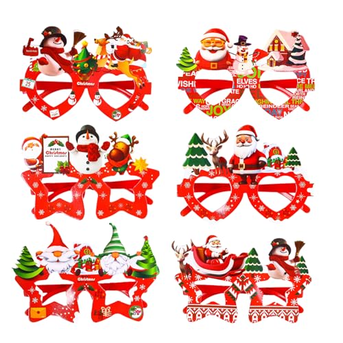 CutitiUU 6 Stück Weihnachten Brille, Weihnachten Novelty Brille, Mit Weihnachtselementen Wie Weihnachtsmann, Schneemänner, Weihnachten Wichtel, Zubehör Für Weihnachten Party Zubehör Foto Requisiten von CutitiUU