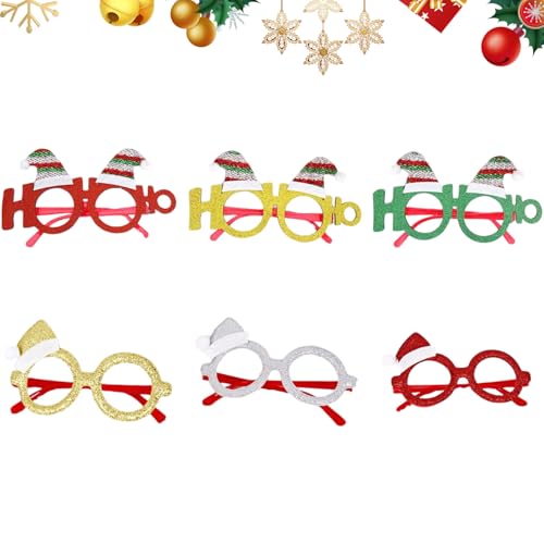 CutitiUU 6 Stück Weihnachtsmannmützen Gläser,Rot,Grün,Gelb,Plastikgläser,Weihnachten Party Gläser,Foto-Requisiten für Kinder und Erwachsene,Weihnachts-Glitzer-Partygläser,Weihnachtsmannmütze von CutitiUU