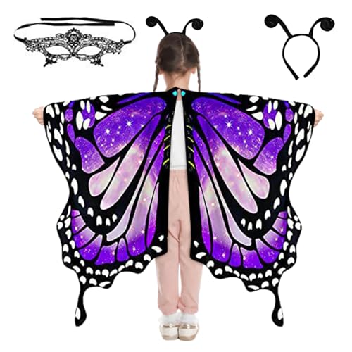 CutitiUU Schmetterling Flügel Schmetterling Sling Cape mit Schmetterling Tentakelkostüm für Kinder Halloween Mädchen, Weihnachten, Geschenke für Jungen und Mädchen, Schmetterling Masken für (Lila) von CutitiUU