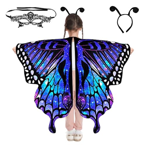 CutitiUU Schmetterling Flügel Schmetterling Sling Cape mit Schmetterling Tentakelkostüm für Kinder Halloween Mädchen, Weihnachten, Geschenke für Jungen und Mädchen, Schmetterling Masken für (Blau) von CutitiUU