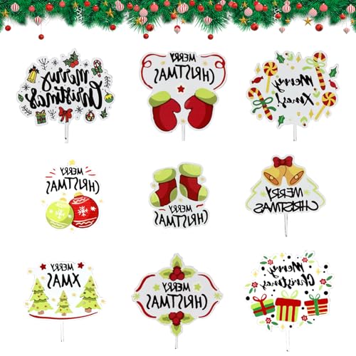 CutitiUU Weihnachten Tortendeko, 9 Stück Weihnachten Cupcake Toppers, Acryl Weihnachtsthema Cupcake Toppers, Weihnachtsschild-Zubehör, Für Weihnachtsfeiern, Geburtstagsfeiern, Hochzeiten von CutitiUU