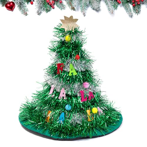 CutitiUU Weihnachtsbaum Alphabet Vliesstoff Regen Seide Hut,Weihnachtsbaum Hut,Adult Christmas Tree Hat with Star,für Weihnachten Neuheit Party Verkleidung,Weihnachtsmütze für Weihnachtsfeier von CutitiUU