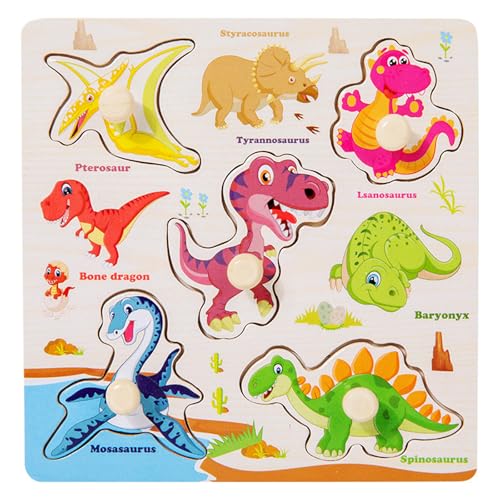 Steckpuzzle Kinder Holzpuzzle Montessori Holzspielzeug Greifpuzzle Steckpuzzle Holz ab 3 Jahr Kinder Sortierspiel Motorikspielzeug Lernspielzeug Ideales Holzpuzzle für Kindergeschenke (Dinosaurier) von CutitiUU