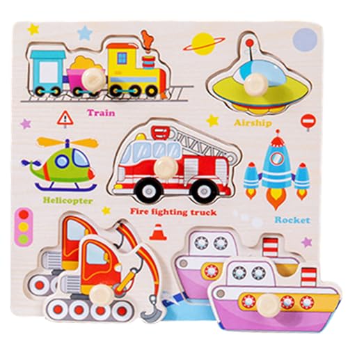 Steckpuzzle Kinder Holzpuzzle Montessori Holzspielzeug Greifpuzzle Steckpuzzle Holz ab 3 Jahr Kinder Sortierspiel Motorikspielzeug Lernspielzeug Ideales Holzpuzzle für Kindergeschenke (Fahrzeug) von CutitiUU