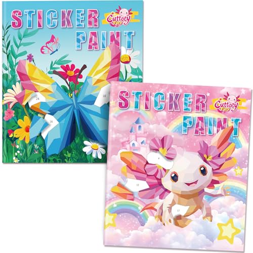 CutteeyFyry 2pcs Axolotl Stickerbuch FüR Kinder Alter 4-8,Stickern Nach Zahlen Kinder,Number Stickers Zur Verbesserung Der Intelligenz,Flugzeug AktivitäTen FüR Kinder Ostergeschenke von CutteeyFyry