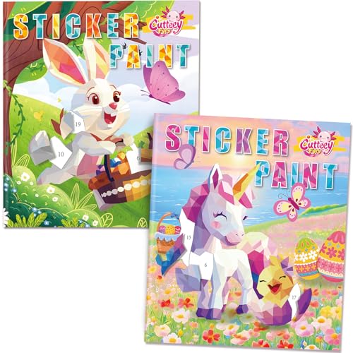 CutteeyFyry 2pcs Osteraufkleber Stickerbuch FüR Kinder Alter 4-8,Stickern Nach Zahlen Kinder,Number Stickers Zur Verbesserung Der Intelligenz,Flugzeug AktivitäTen FüR Kinder Ostergeschenke von CutteeyFyry