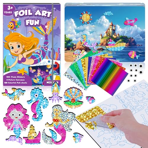 CutteeyFyry Folienspaß Kinder,Meerjungfrau&Prinzessin Foil Art FüR Kinder,Bastelsets FüR MäDchen Alter 3-10,Kinder AktivitäT Kits Reise Spielzeug Weihnachten Geburtstag Ostergeschenke von CutteeyFyry