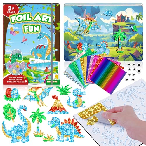 CutteeyFyry Folienspaß Kinder,Dinosaurier Foil Art FüR Kinder,Bastelsets FüR Junge Alter 3-10,Kinder AktivitäT Kits Reise Spielzeug Weihnachten Geburtstag Ostergeschenke von CutteeyFyry