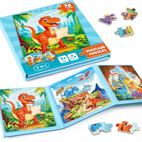 CutteeyFyry Dinosaurier Magnetpuzzle FüR Kinder,36pcs Reise Kinder Magnetische Puzzle Alter 3-8,Jungen Magnet Puzzle,BeschäFtigung FüR Kinder Im Autofahrt Flugzeug,Flugzeug AktivitäTen FüR Kinder von CutteeyFyry