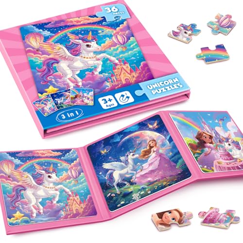 CutteeyFyry Einhorn Magnetpuzzle FüR Kinder,36pcs Reise Kinder Magnetische Puzzle Alter 3-8,MäDchen Magnet Puzzle,BeschäFtigung FüR Kinder Im Autofahrt Flugzeug,Flugzeug AktivitäTen FüR Kinder von CutteeyFyry