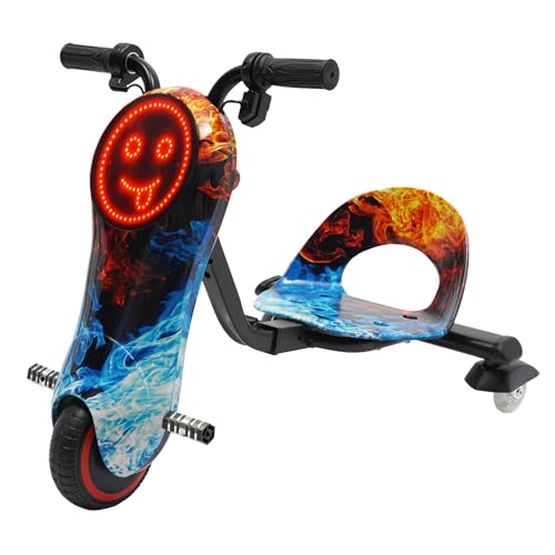 Dreirad mit Elektromotor 180W Drifting Scooter Elektro Motor Drift Trike, Motors Kinder Elektro Driftscooter 360 Grad, Geschwindigkeitsstufen, LED-Anzeige (Blau Rot) von Cutycaty