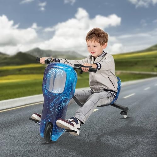 Kinder Elektro Driftscooter 360 Grad 250W Elektrischer Drift-Trike für Kinder, Drift Trike Roller mit 2600 mAh Batterie, LED-Beleuchtung, Lange Ausdauer, 4-12 Jahren (Blau) von Cutycaty