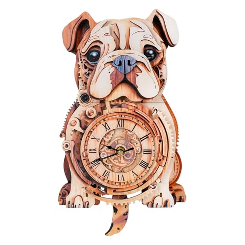 Cutywood 3D Holzpuzzle Erwachsene, 3D Puzzle Bulldog Uhr mit Römischen Ziffern, DIY Holzpuzzle Modellbausatz für Dekorationen, Praktisches Geschenk für Familie und Freunde(33.4cm*19.6cm) von Cutywood