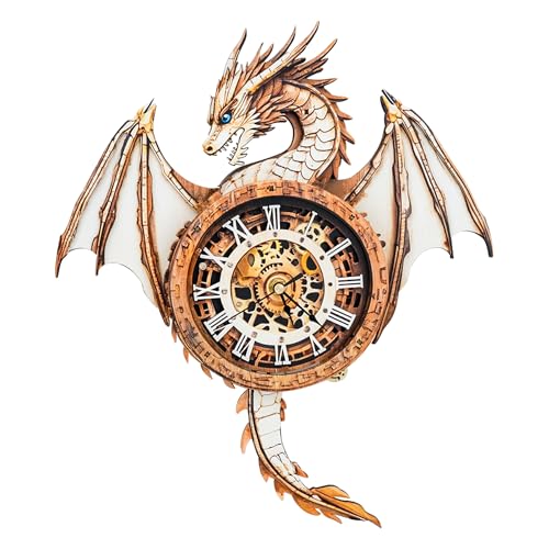 Cutywood 3D Holzpuzzle Erwachsene, 3D Puzzle Drachen Uhr mit Römischen Ziffern, DIY Holzpuzzle Modellbausatz für Dekorationen, Praktisches Geschenk für Familie und Freunde(37.4cm*33.2cm) von Cutywood