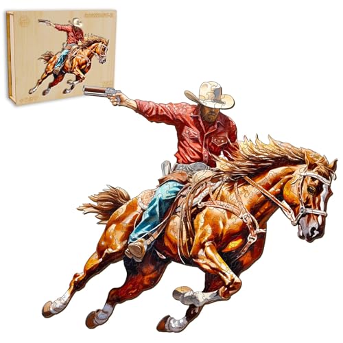 Cutywood Holzpuzzle Erwachsene, 230 Stück Wooden Puzzle Unregelmäßige Einzigartige Form Puzzles, Holzpuzzles Cowboy, Jigsaw Puzzle Holz Erwachsene Mit Geschenkbox L-13.4 * 11.4in von Cutywood