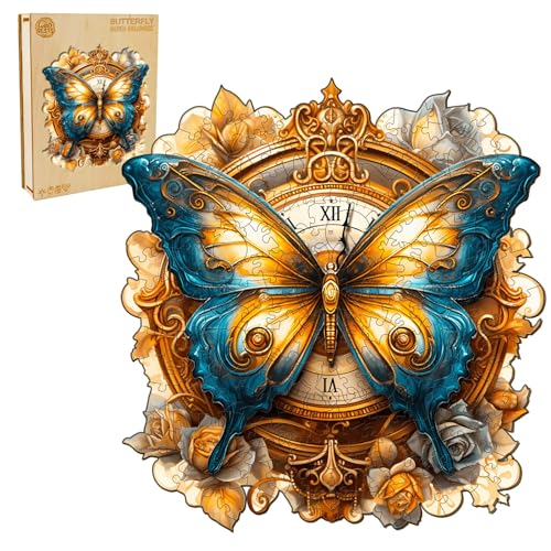 Cutywood Holzpuzzle Erwachsene, Wooden Puzzle 200 teile Einzigartige Form Puzzleteile, Puzzle Erwachsene Schmetterling und Uhr, Jigsaw Puzzle Holz Erwachsene Mit Geschenkbox Aus Holz (M-11.4*10.6in) von Cutywood