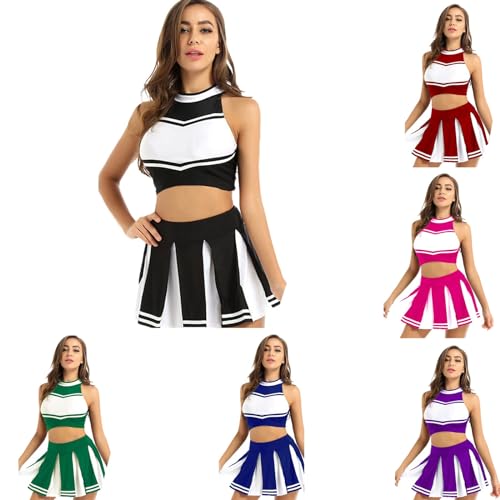 Cvanxluy Cheerleader Kostüm Damen, Ärmellos Uniform Kostüm Halloween Musical Crop Top Kleid Cheer Party Outfit Minirock Cheerleading Swift Dress von Cvanxluy