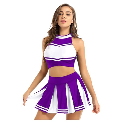 Cvanxluy Cheerleader Kostüm Damen, Ärmellos Uniform Kostüm Halloween Musical Crop Top Kleid Cheer Party Outfit Minirock Cheerleading Swift Dress von Cvanxluy