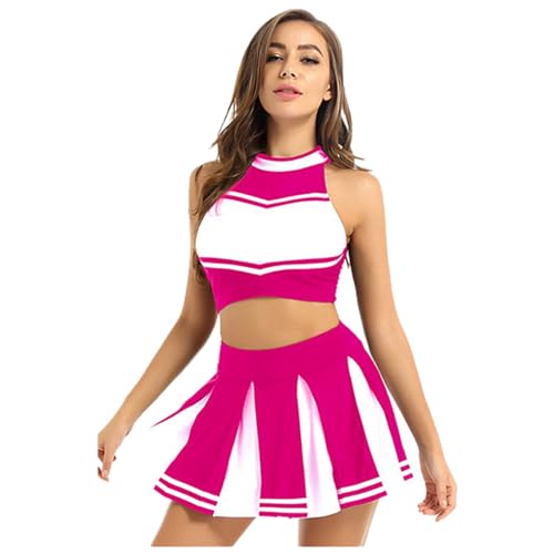 Cvanxluy Cheerleader Kostüm Damen, Ärmellos Uniform Kostüm Halloween Musical Crop Top Kleid Cheer Party Outfit Minirock Cheerleading Swift Dress von Cvanxluy