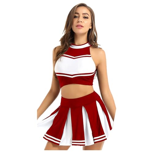 Cvanxluy Cheerleader Kostüm Damen, Ärmellos Uniform Kostüm Halloween Musical Crop Top Kleid Cheer Party Outfit Minirock Cheerleading Swift Dress von Cvanxluy