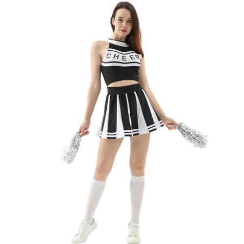 Cvanxluy Cheerleader Kostüm Damen, Verrücktes Crop Top Uniform Cheer Sexy Dress Minirock Cheerleader Halloween Kleid Kostüm Schoolgirl Musical Outfit von Cvanxluy